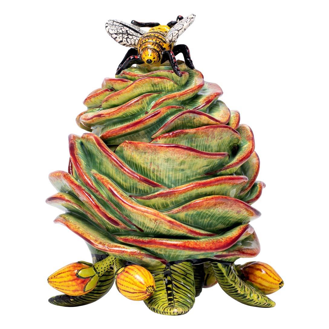 Hand-Painted Ceramic succulent Plant With Bee Jewelry Box   , hand made in South Africa