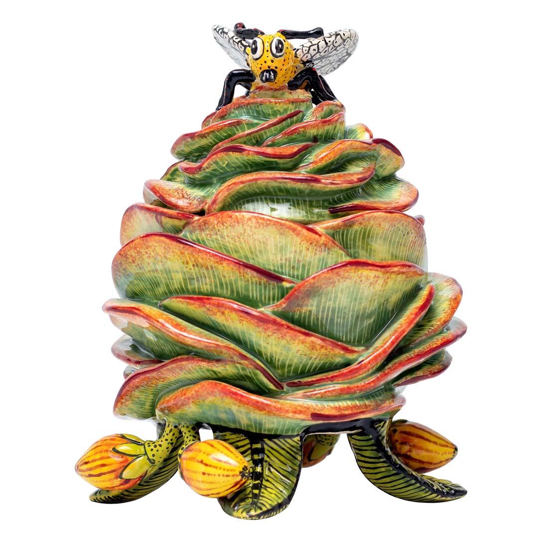 Ceramic succulent Plant With Bee Jewelry Box   , hand made in South Africa In Excellent Condition In North Miami, FL