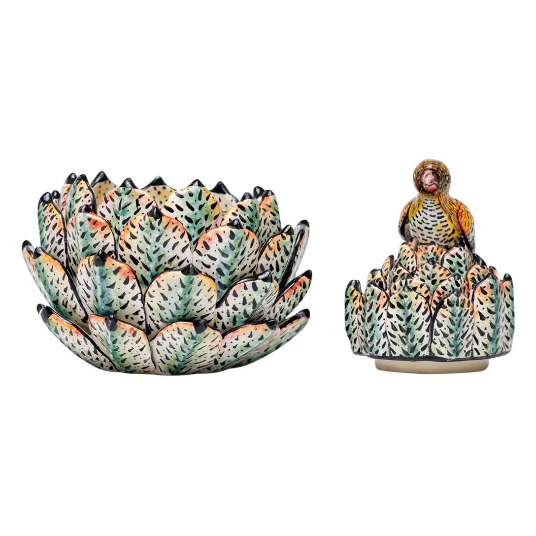 Modern Ceramic succulent Plant With Bird Jewelry Box   , hand made in South Africa For Sale