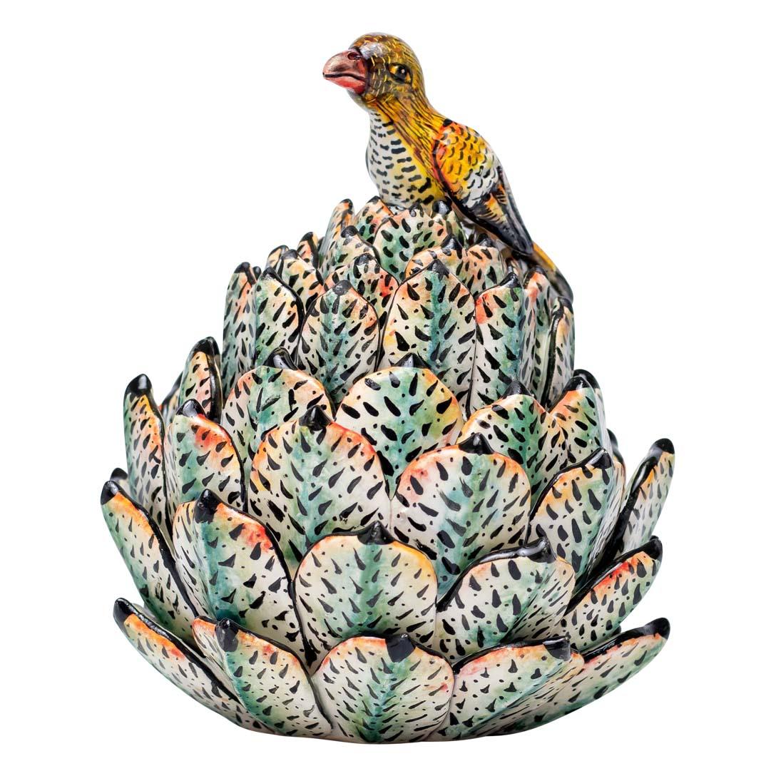 South African Ceramic succulent Plant With Bird Jewelry Box   , hand made in South Africa For Sale
