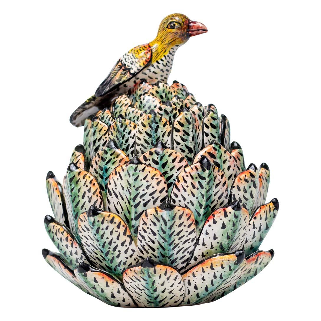 Ceramic succulent Plant With Bird Jewelry Box   , hand made in South Africa In Excellent Condition For Sale In North Miami, FL