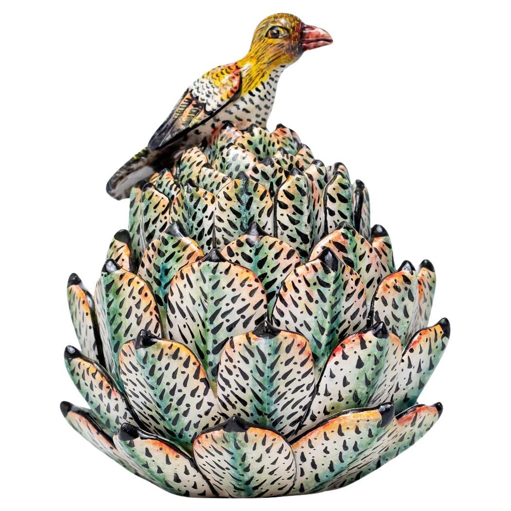 Ceramic succulent Plant With Bird Jewelry Box   , hand made in South Africa
