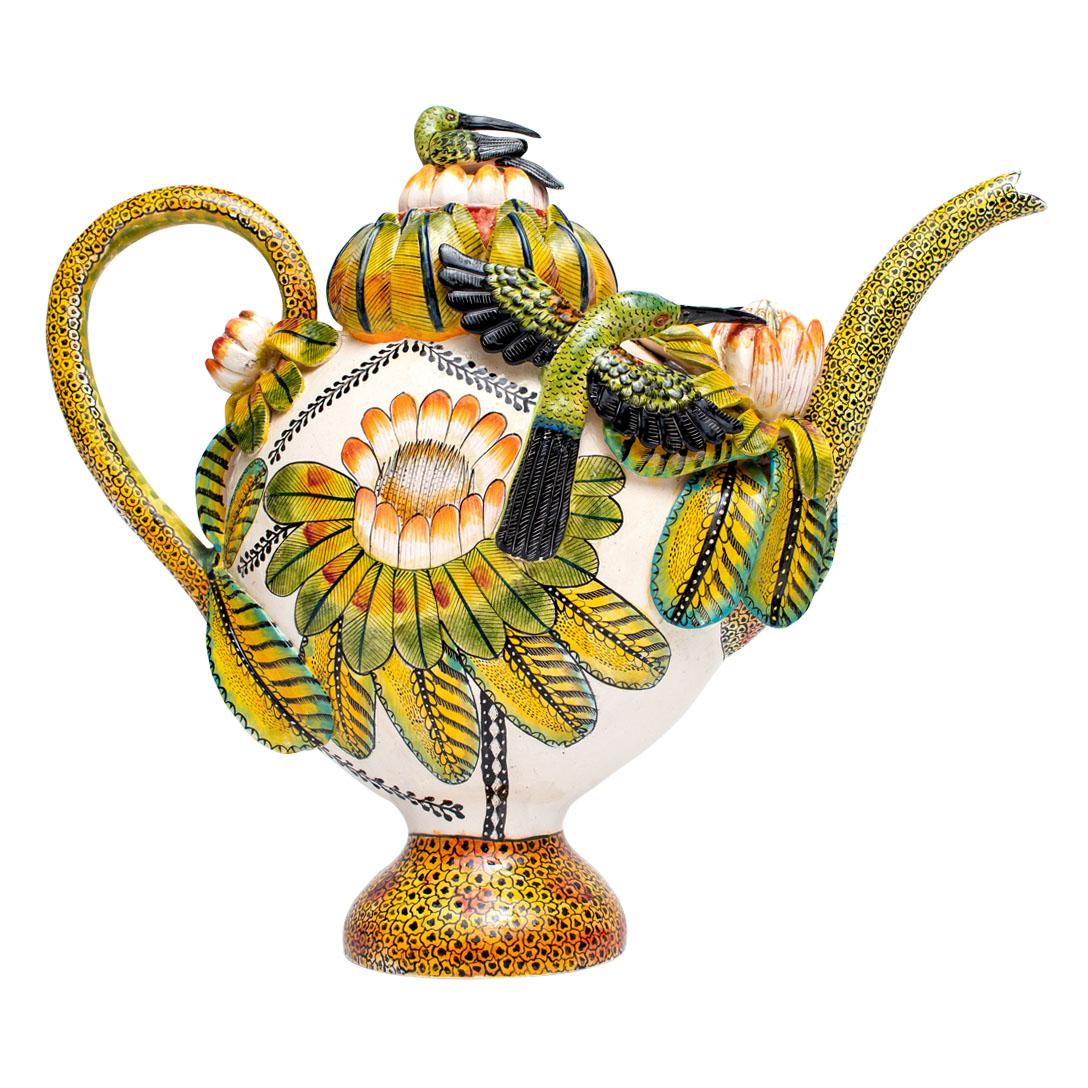 Modern Ceramic Sunbird Teapot , hand made in South Africa