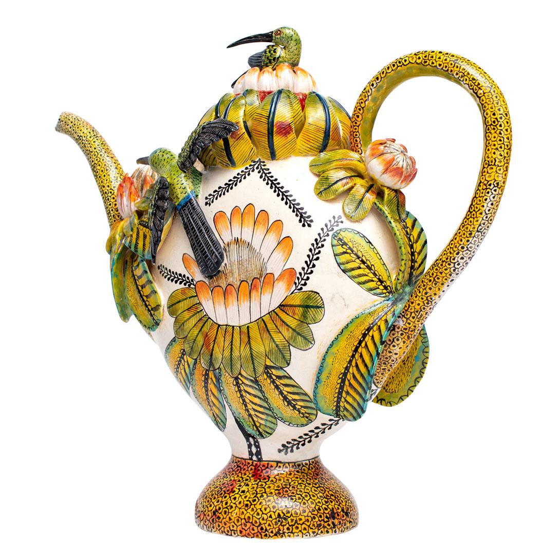 Ceramic Sunbird Teapot , hand made in South Africa In Excellent Condition In North Miami, FL