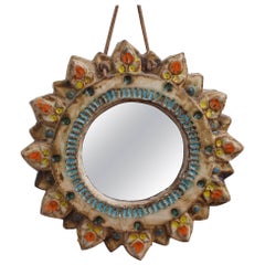 Vintage Ceramic Sunburst Mirror by La Roue, Vallauris, France circa 1950s