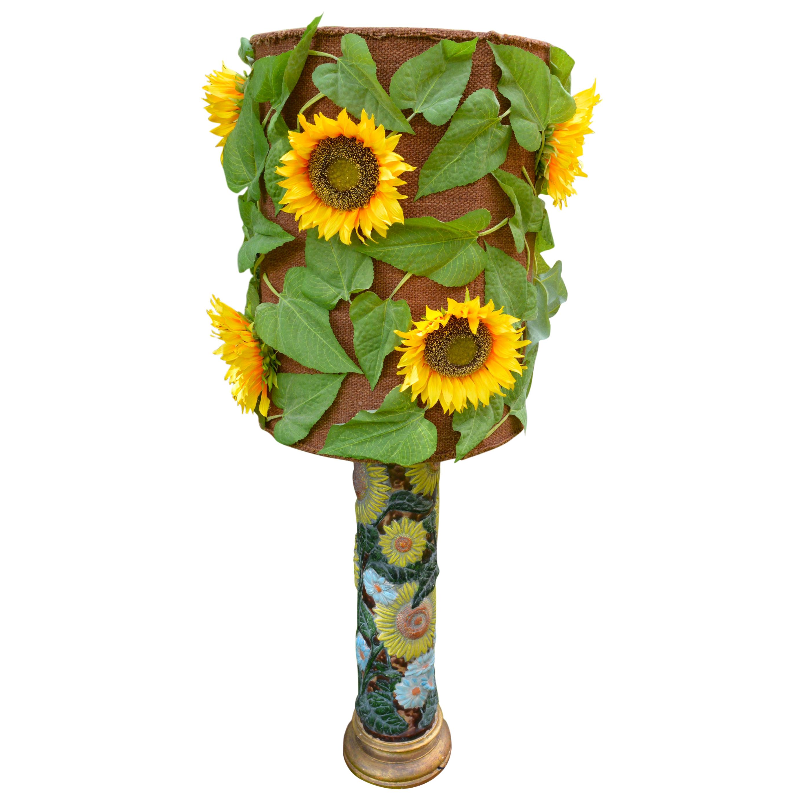 Ceramic Sunflower Table or Floor Lamp from France, circa 1970 For Sale