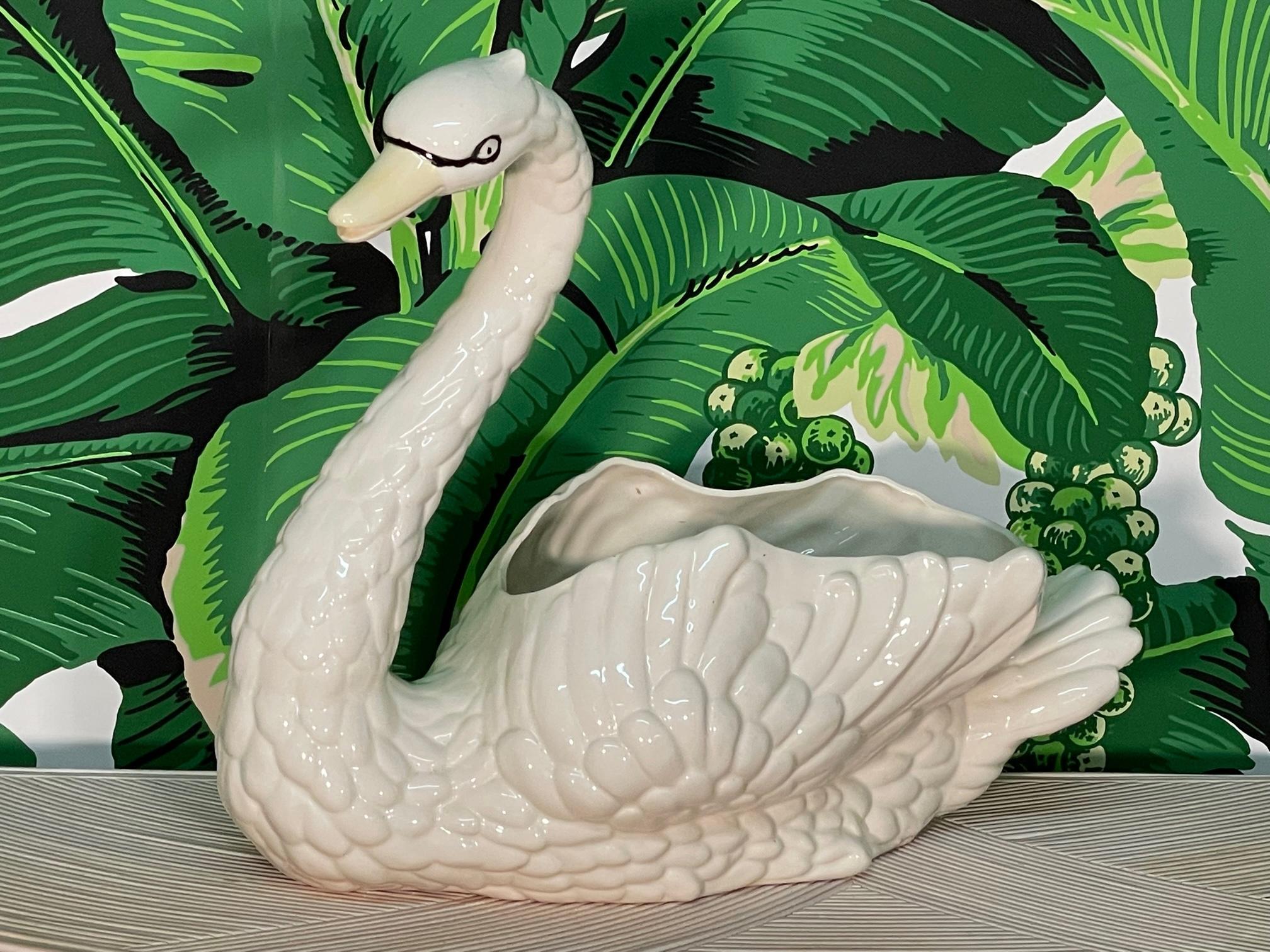 Large ceramic swan vessel stands 16