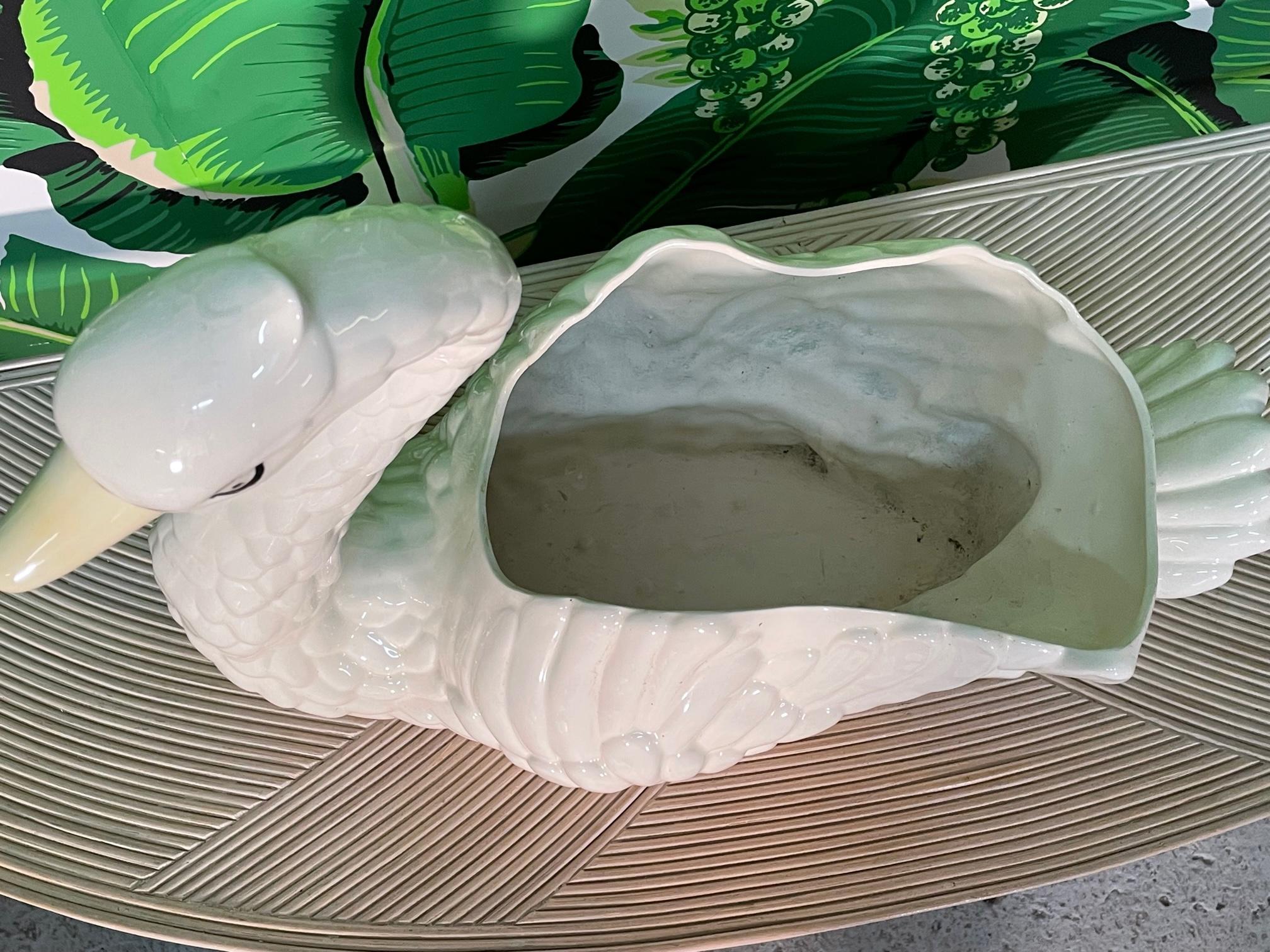 Ceramic Swan Cachepot Planter In Good Condition In Jacksonville, FL