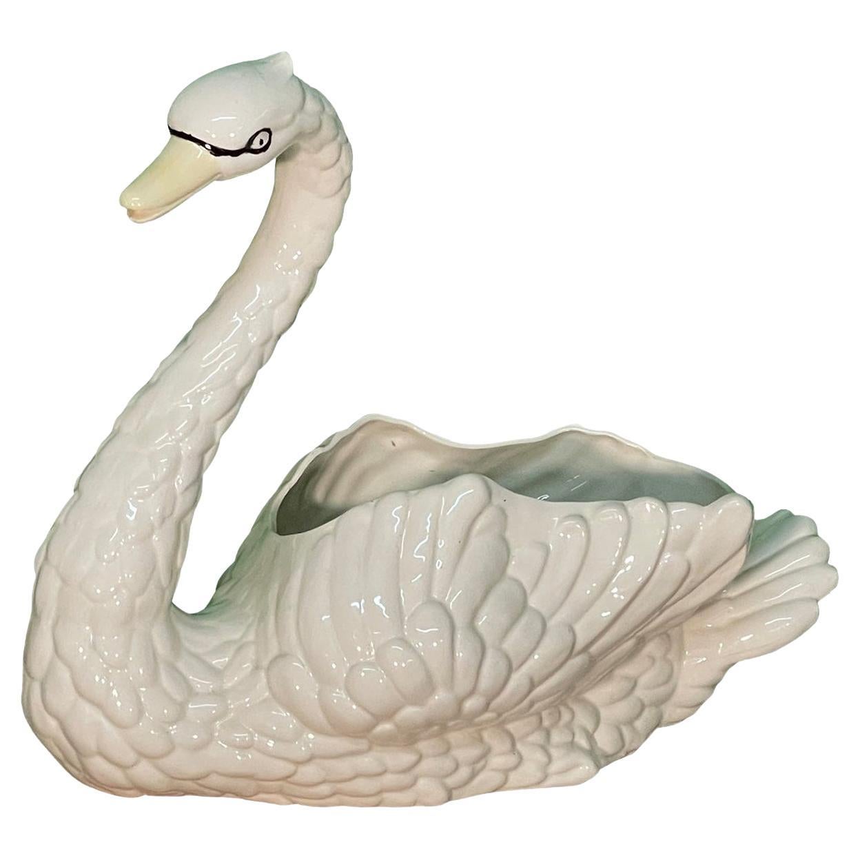 Ceramic Swan Cachepot Planter For Sale