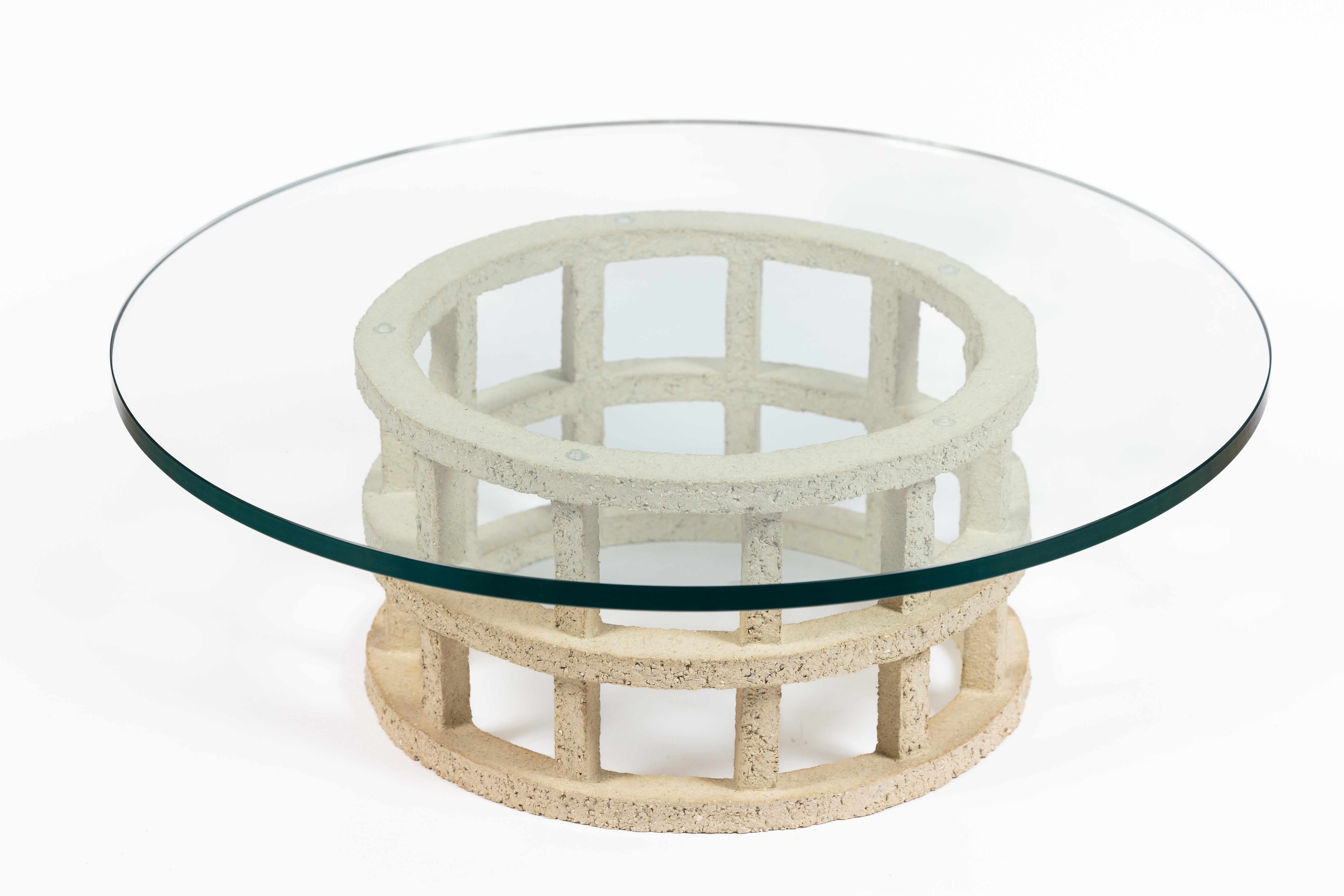 Beaux Arts « Gloriette » table in raw stoneware with glass top by Denis Castaing, 2024 For Sale