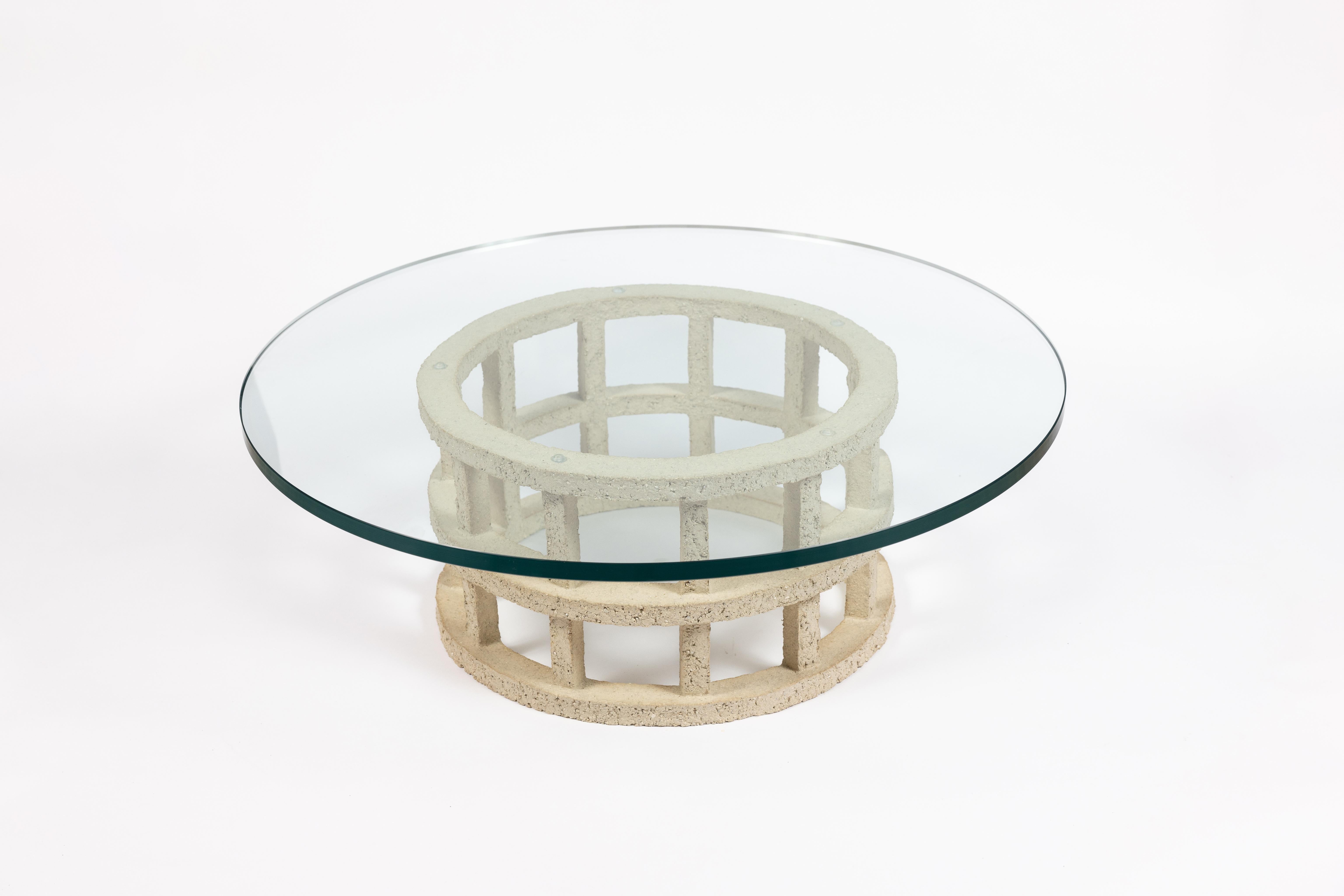French « Gloriette » table in raw stoneware with glass top by Denis Castaing, 2024 For Sale