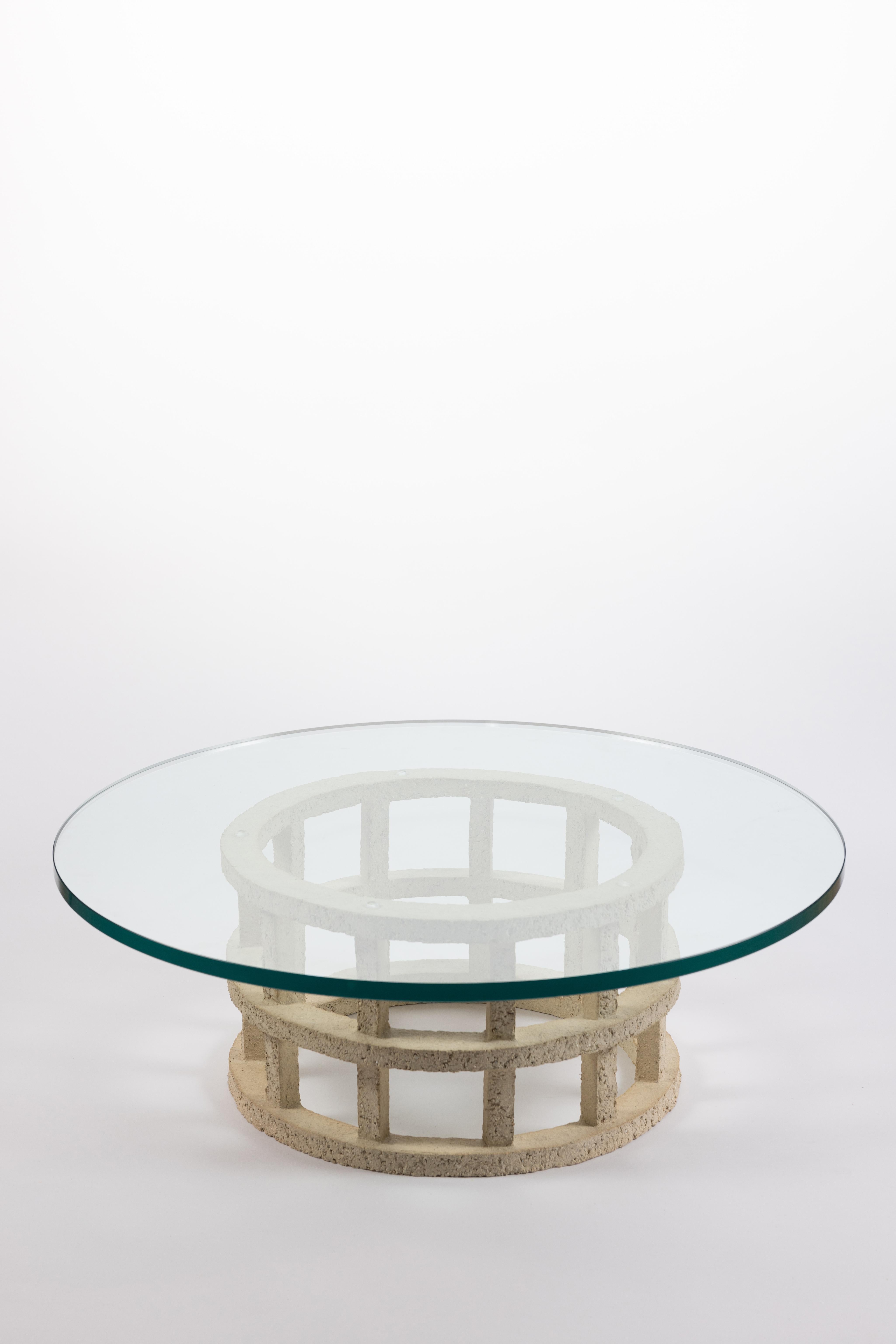 Contemporary « Gloriette » table in raw stoneware with glass top by Denis Castaing, 2024 For Sale