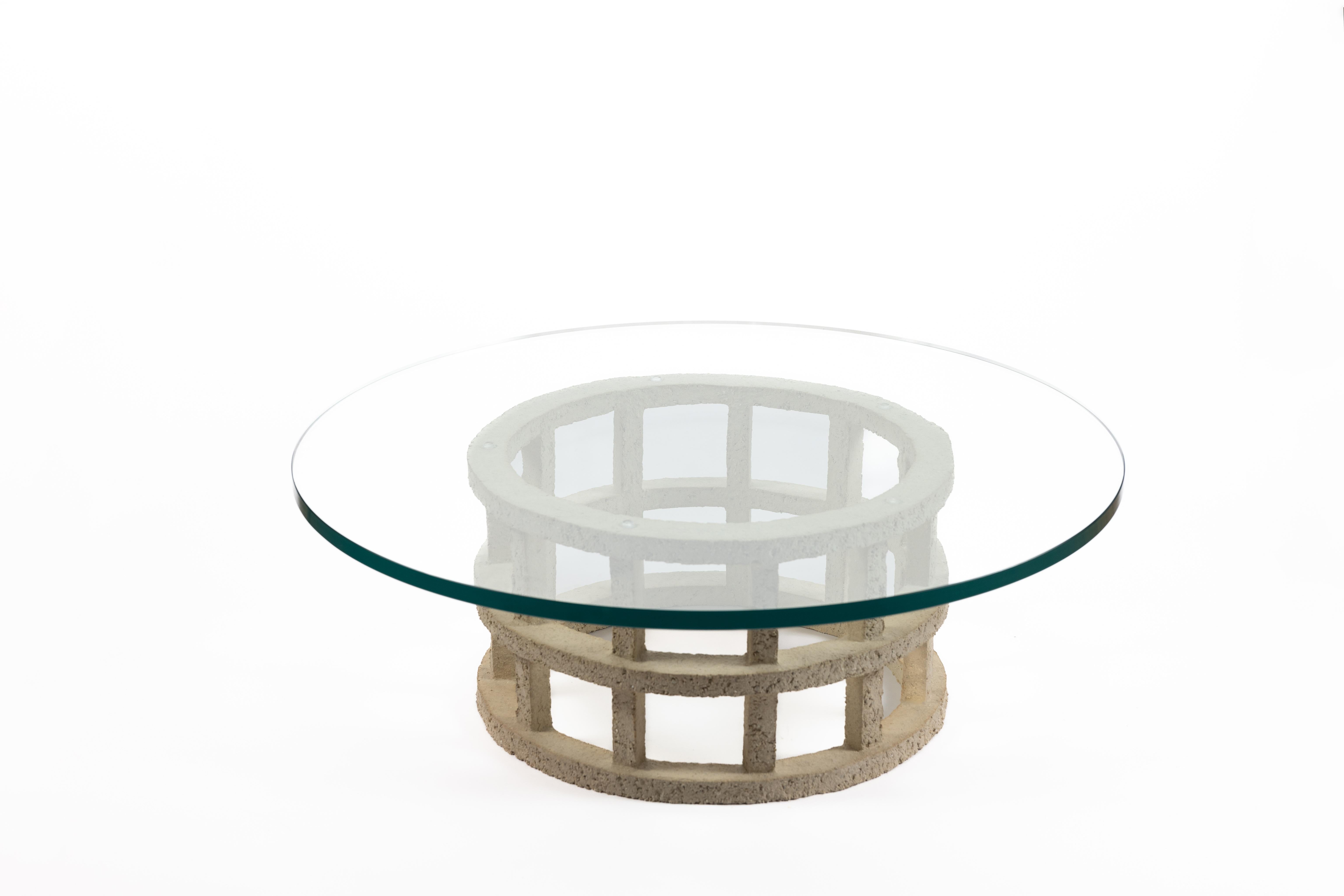 Ceramic « Gloriette » table in raw stoneware with glass top by Denis Castaing, 2024 For Sale