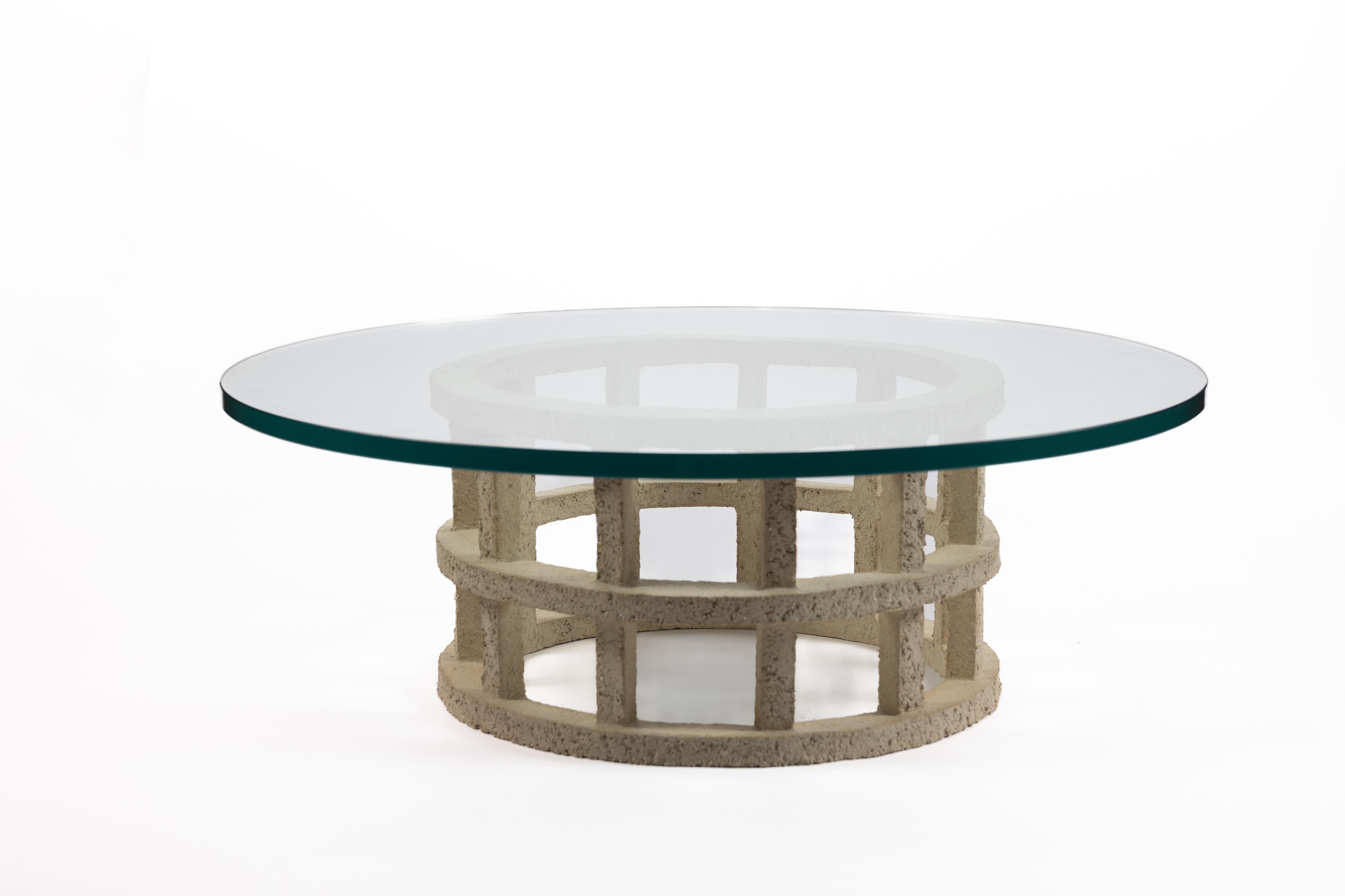 « Gloriette » table in raw stoneware with glass top by Denis Castaing, 2024 For Sale 1