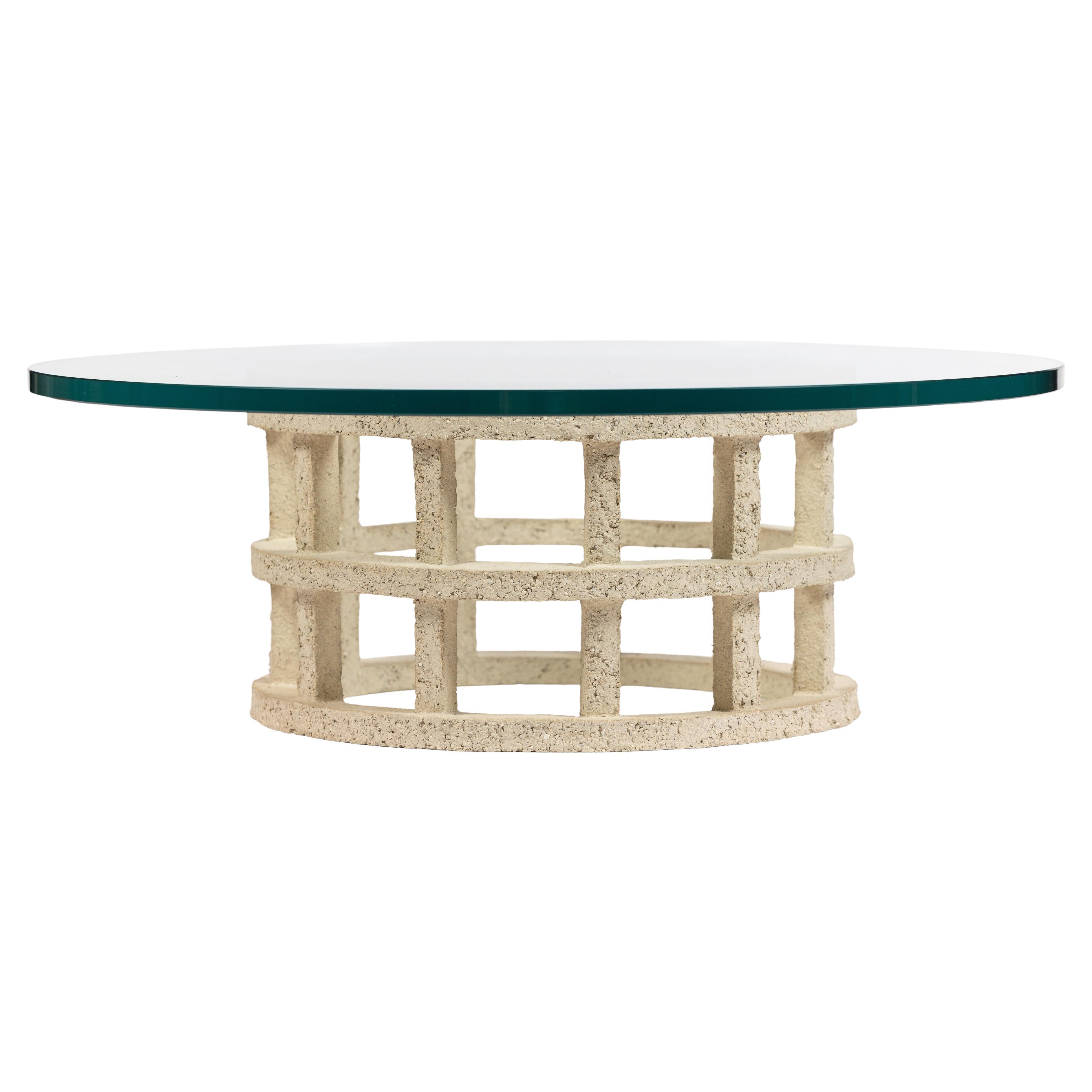 « Gloriette » table in raw stoneware with glass top by Denis Castaing, 2024