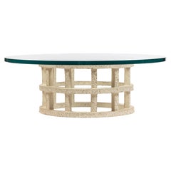« Gloriette » table in raw stoneware with glass top by Denis Castaing, 2024
