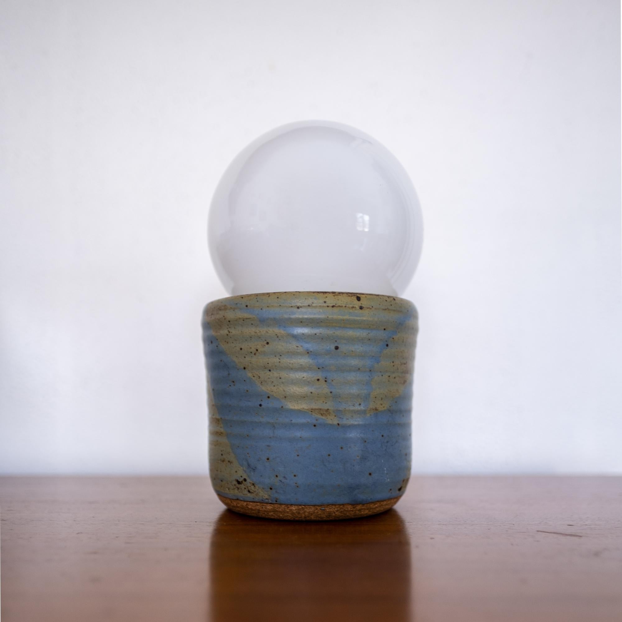 Hand-thrown stoneware lamp with blue and green glaze, 1960s.