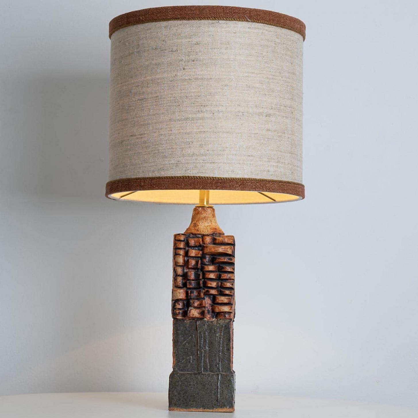Ceramic Table Lamp B. Rooke, Beige Brique Lampshade by R. Houben, 1970 For Sale 5