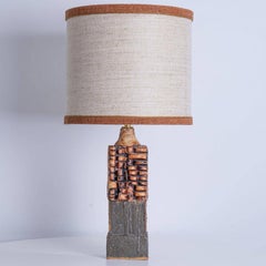 Ceramic Table Lamp B. Rooke, Beige Brique Lampshade by R. Houben, 1970