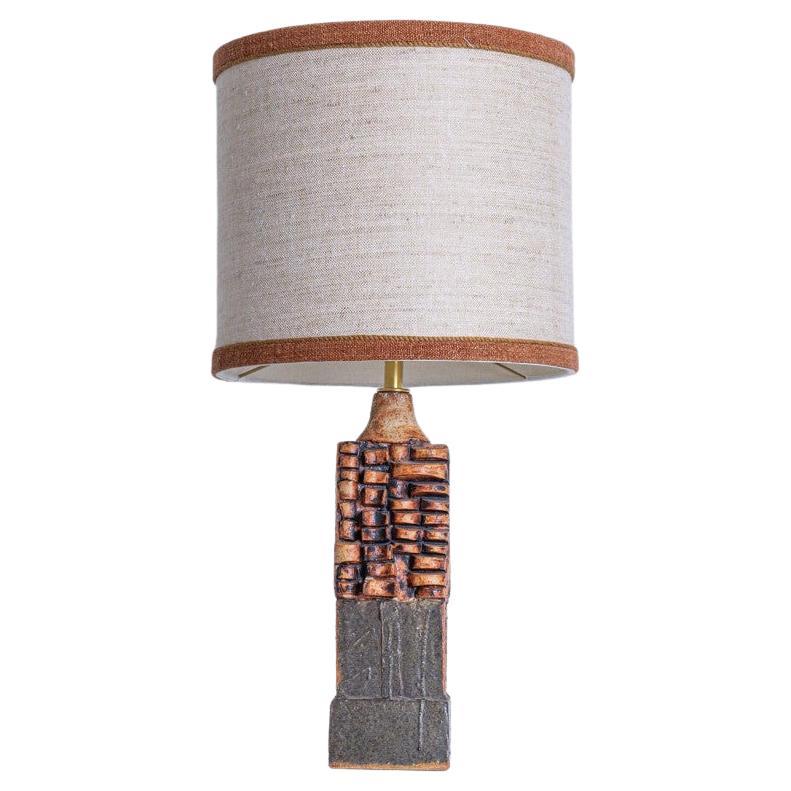 Lampada da tavolo in ceramica di I. A. B. Rooke, Paralume in brique beige di R. Houben, 1970