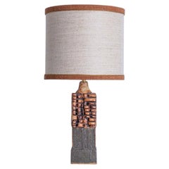 Ceramic Table Lamp B. Rooke, Beige Brique Lampshade by R. Houben, 1970