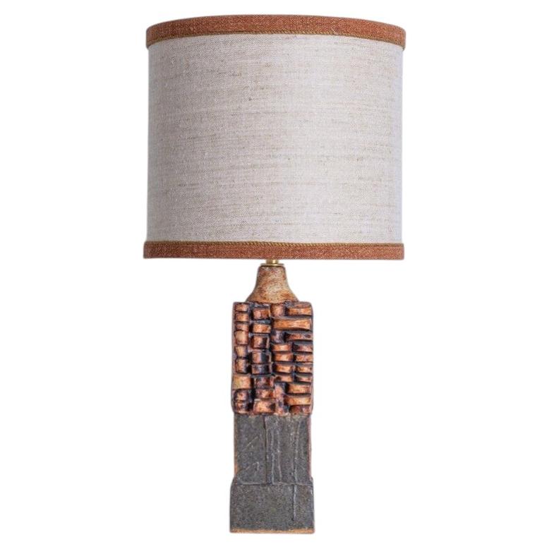 Ceramic Table Lamp B. Rooke, Beige Brique Lampshade by R. Houben, 1970