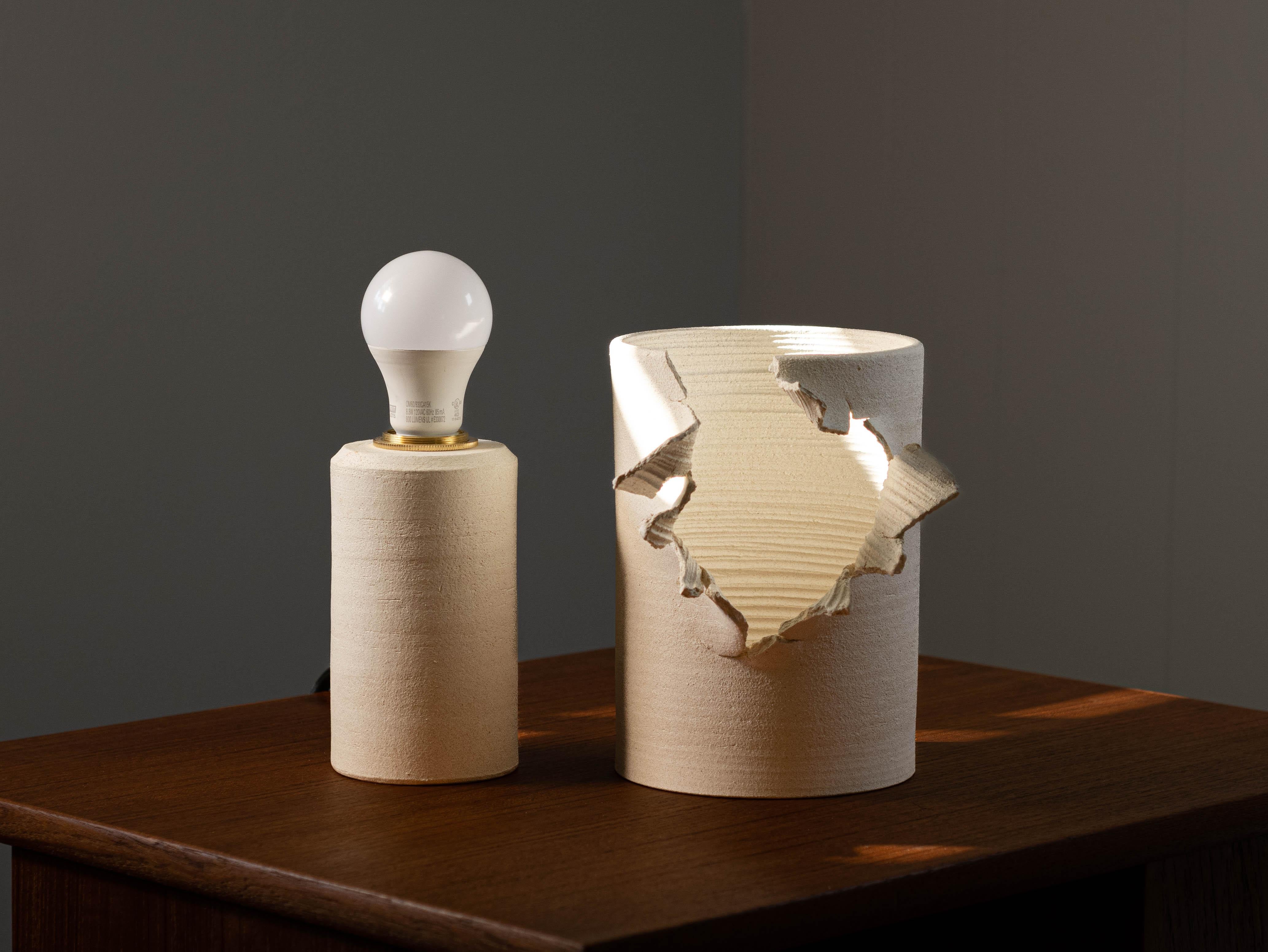 Unglazed Ceramic Table Lamp Burst #1 Artist Made For Sale