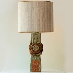 Ceramic Table Lamp by B. Rooke, Beige Silk Lampshade by R. Houben, 1970