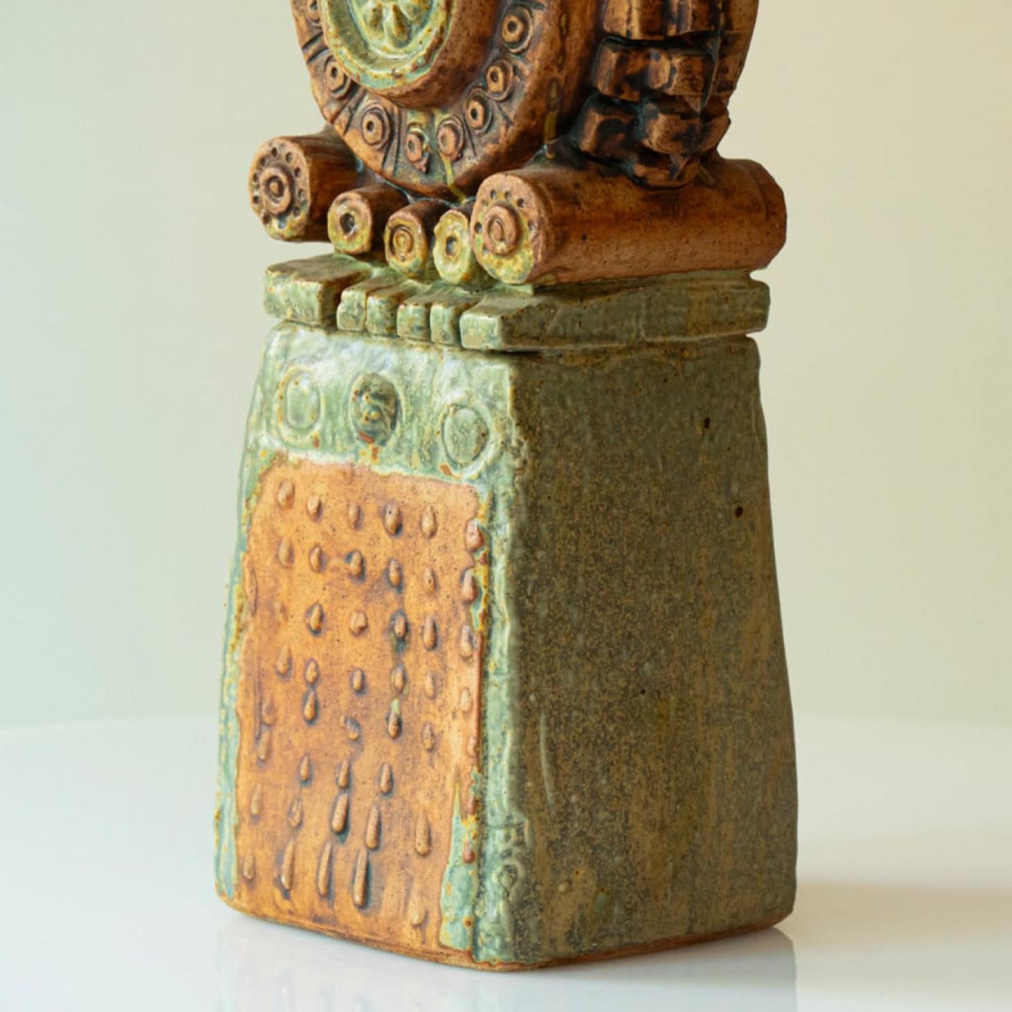 Mid-Century Modern Ceramic Table Lamp by B. Rooke, Beige Silk Lampshade by R. Houben, 1970 en vente