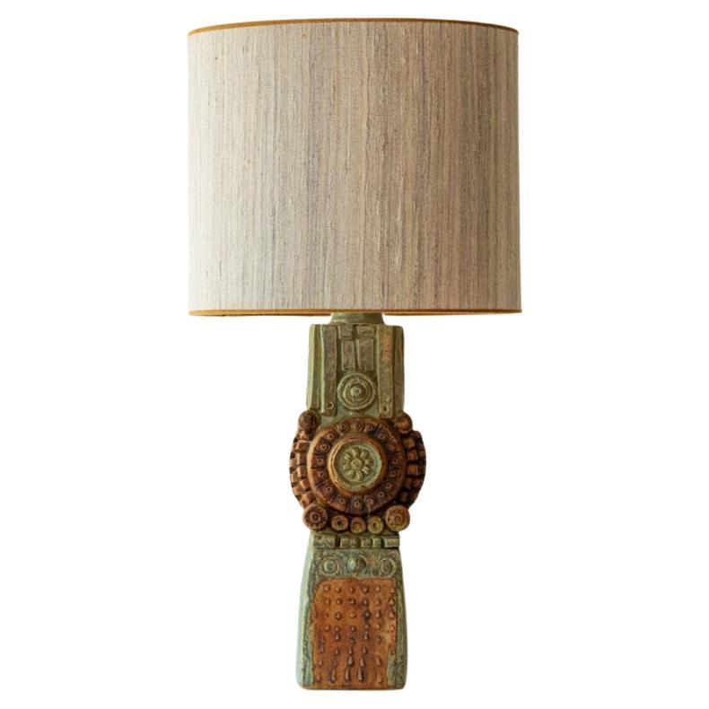 Ceramic Table Lamp by B. Rooke, Beige Silk Lampshade by R. Houben, 1970