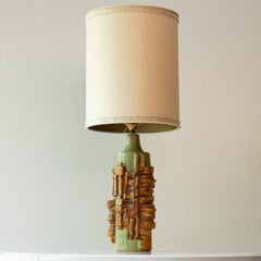 Ceramic Table Lamp by B. Rooke, New Beige Silk Lampshade by R. Houben, 1970