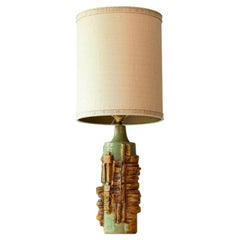 Ceramic Table Lamp by B. Rooke, New Beige Silk Lampshade by R. Houben, 1970