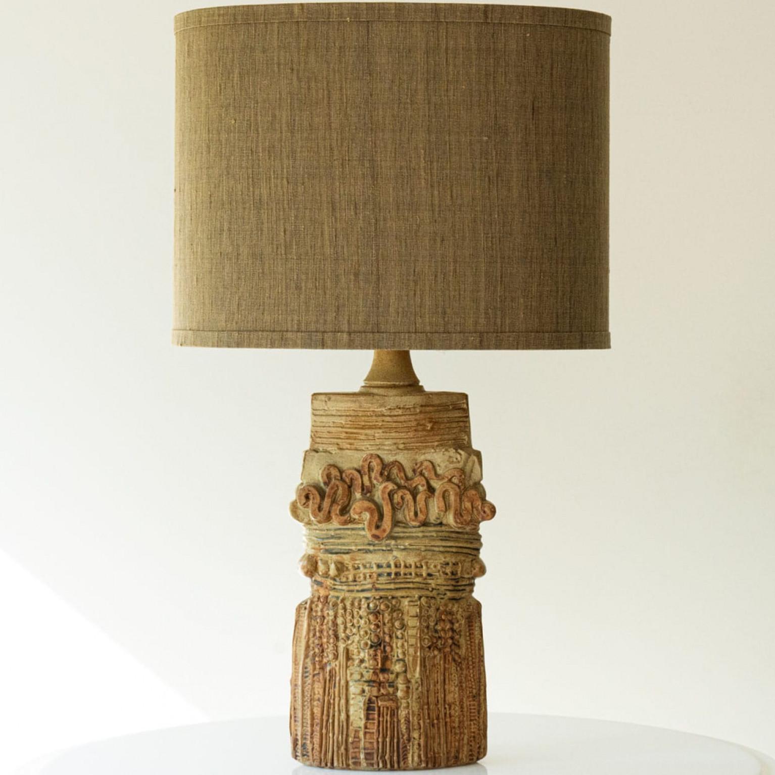 Francese Ceramic Table Lamp by B. Rooke, New Lampshade by R. Houben, 1970 in vendita