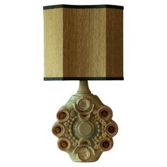Ceramic Table Lamp by B. Rooke, New Moss Green Silk Lampshade by R. Houben, 1970