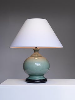 Ceramic Table Lamp by Charolles, Faience Green Crackle Glaze, France 1980s