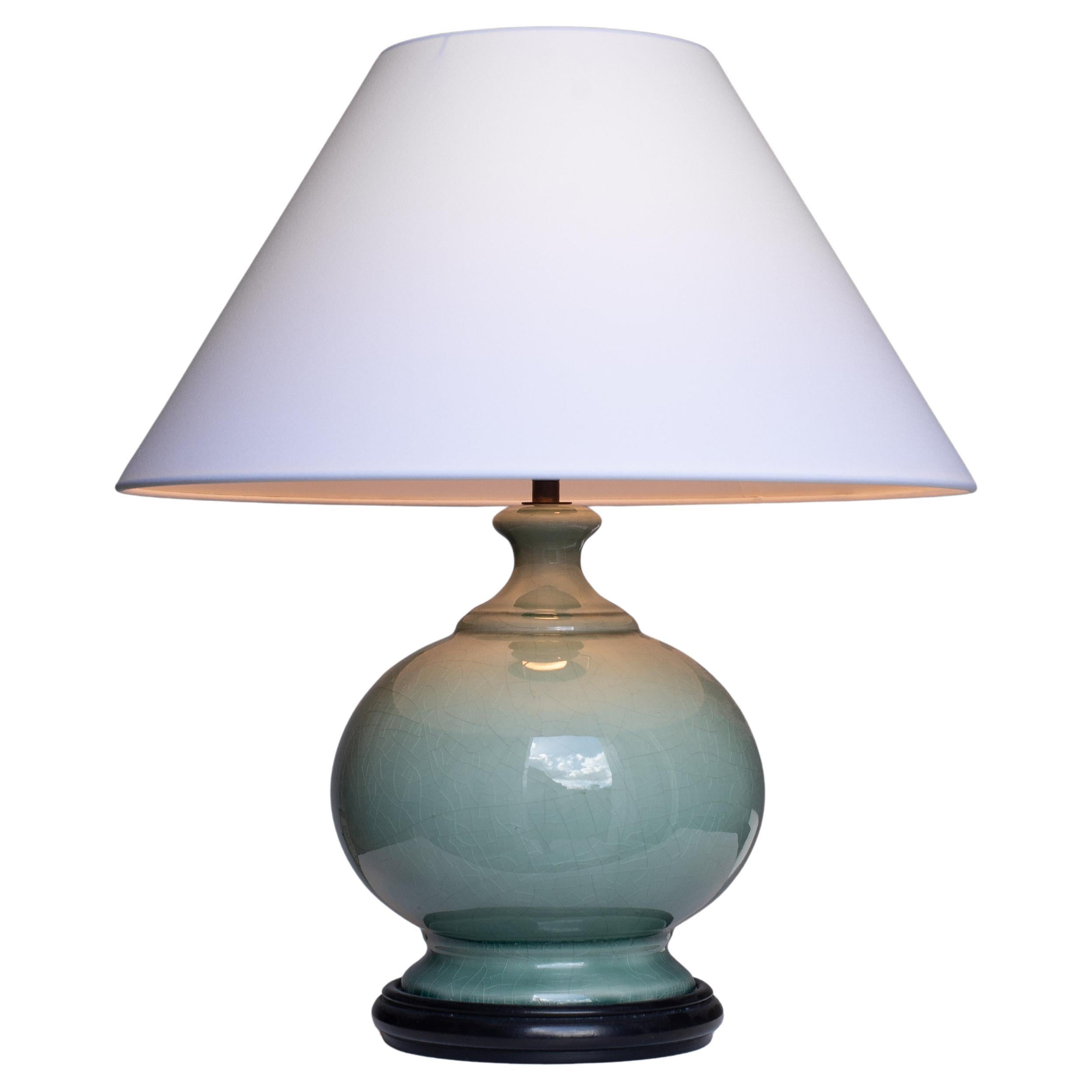 Ceramic Table Lamp by Charolles, Faience Green Crackle Glaze, France 1980s