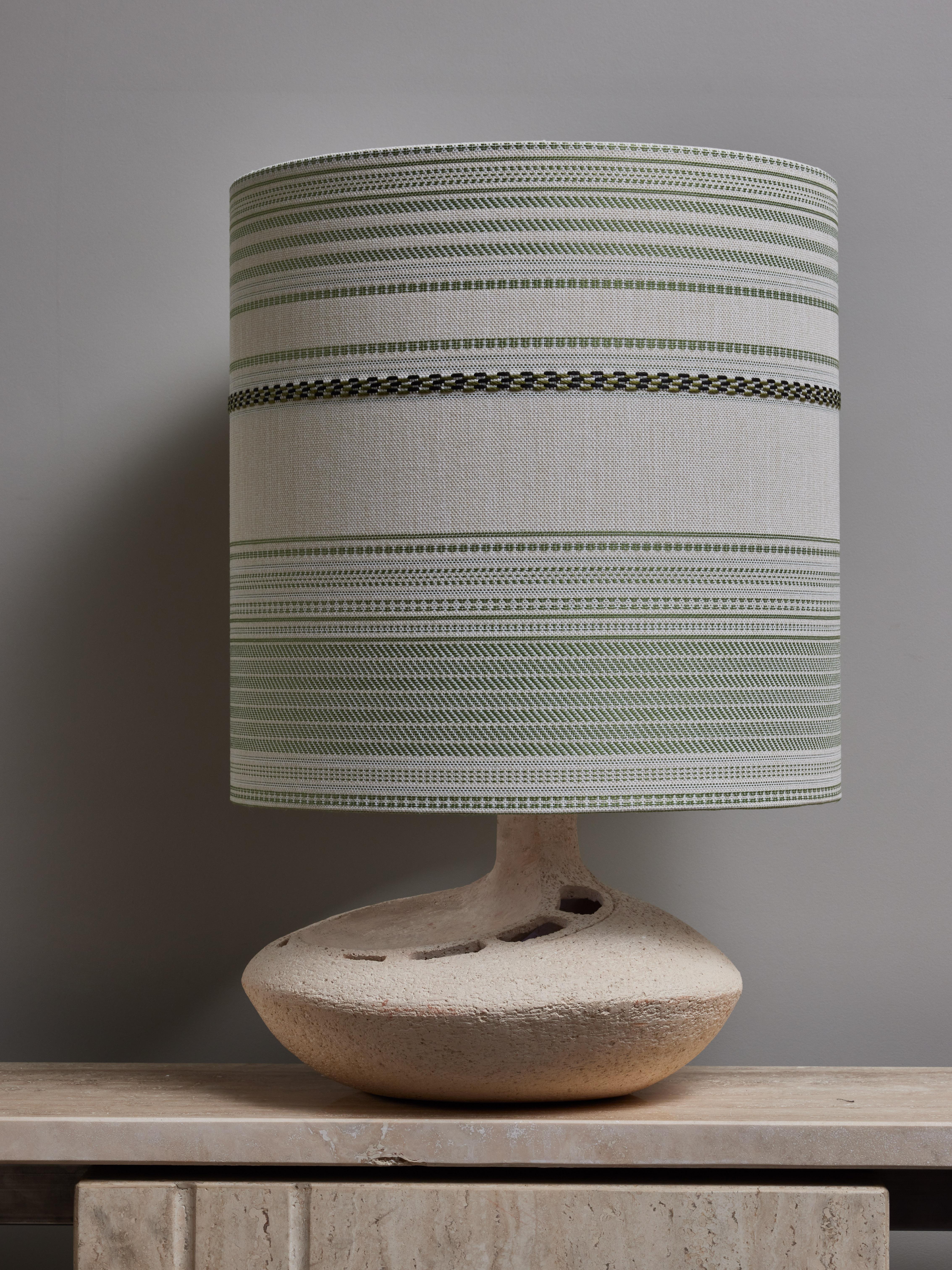 Ceramic table lamp by Christian Pradier with inner lighting, topped with a modern shade with Casamance fabric