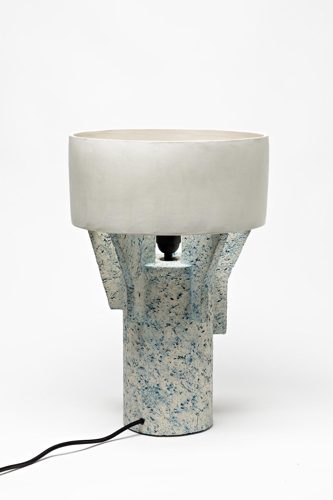 Beaux Arts Ceramic Table Lamp by Denis Castaing with White Glaze Decoration, 2019 For Sale