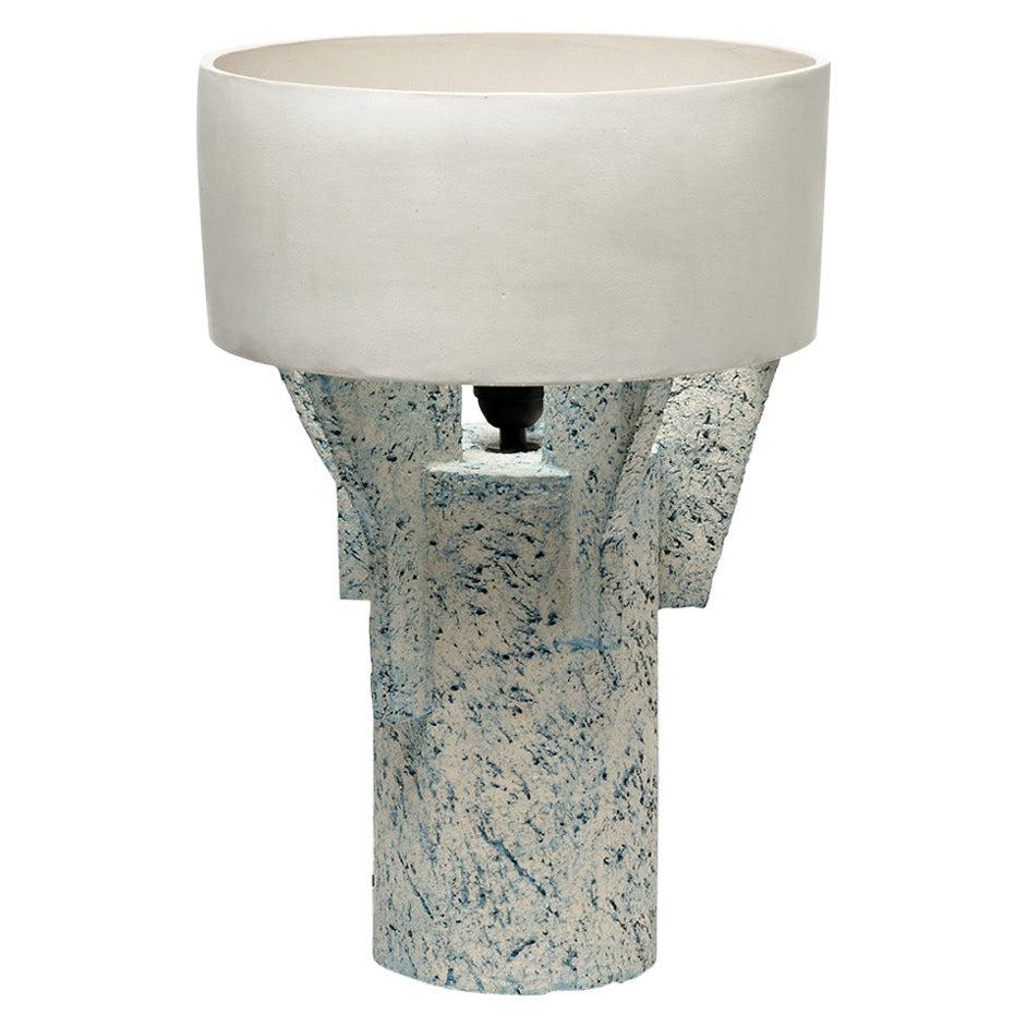 Ceramic Table Lamp by Denis Castaing with White Glaze Decoration, 2019
