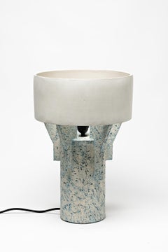 Lampada da tavolo in ceramica di Denis Castaing con decorazione a smalto bianco, 2019