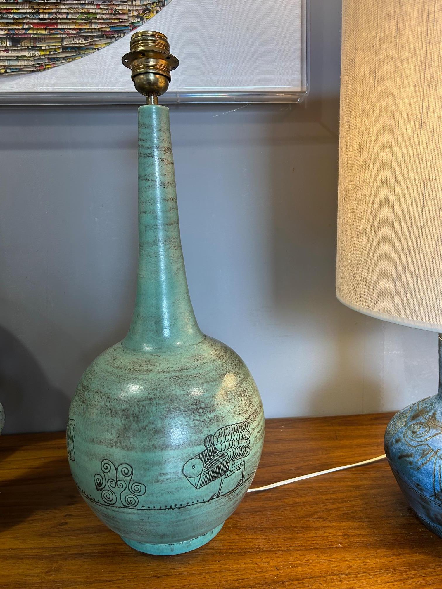 Keramik-Tischlampe von Jacques Blin, Frankreich, 1960er Jahre (Handgefertigt) im Angebot