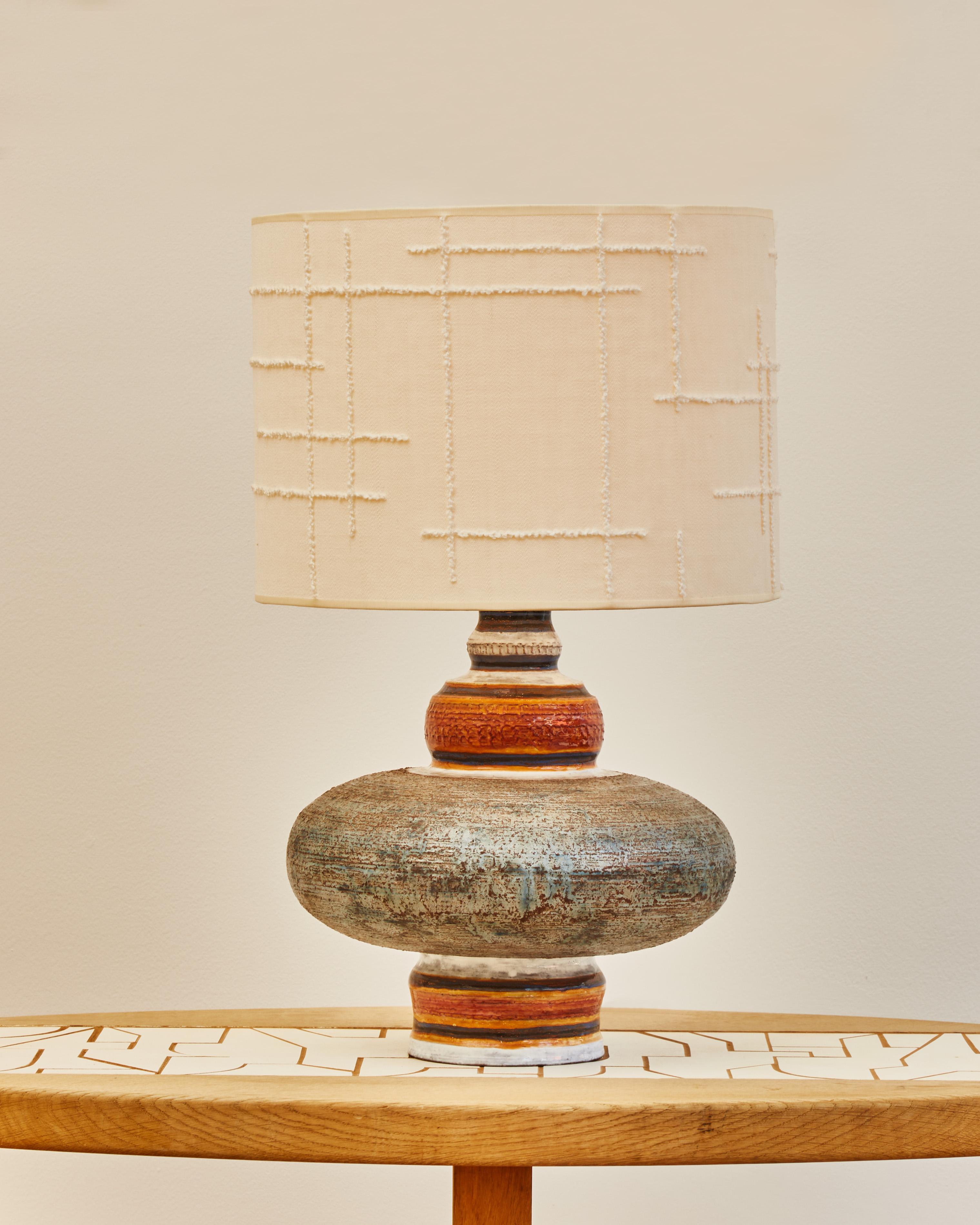 Single glazed ceramic table lamp by the French artist Jacques Poussine, sold with a new shade with Dedar fabric.
Jacques Poussine is a French artist born in 1923 in Albi (south of France) who specialized in pottery and ceramics essentially working