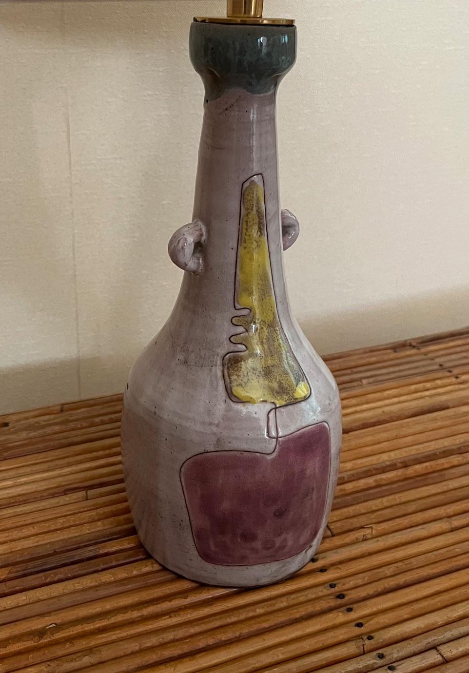 Keramik-Tischlampe von Juliette Derel Vallauris, 1955 (Moderne der Mitte des Jahrhunderts) im Angebot