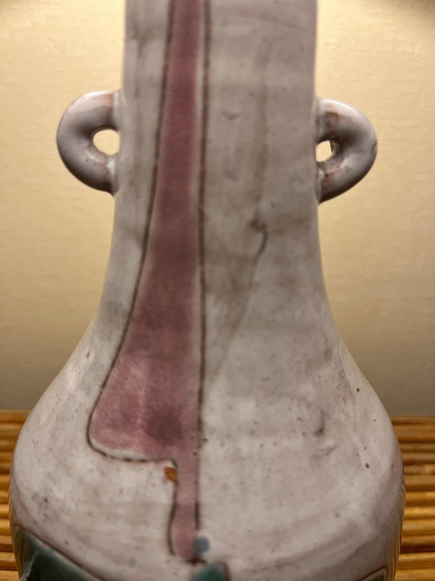 Glazed Ceramic table lamp by Juliette Derel Vallauris 1955 For Sale