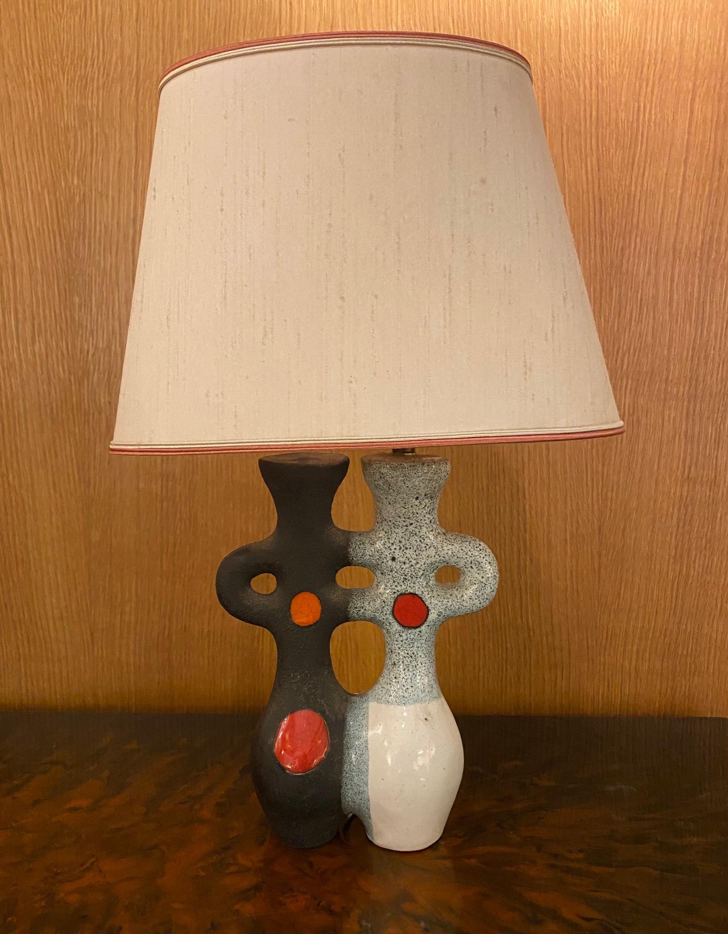 Ceramic Table Lamp by Les Archanges/Gilbert Valentin, Vallauris, France, 1950s
Les Archanges was the name of the workshop created by Gilbert Valentin and his wife Lilette in Vallauris, south of France, in 1950. The name was given by Jean Cocteau, a