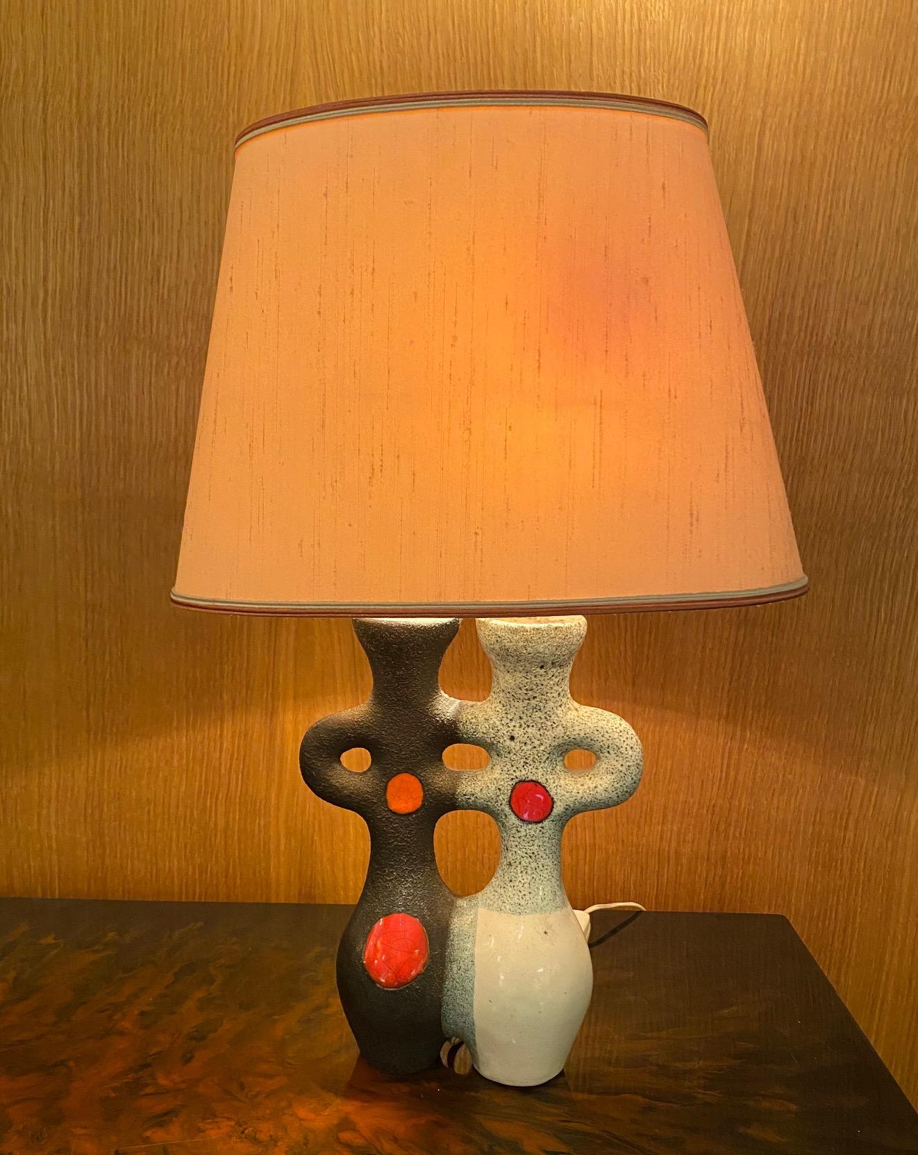 Mid-20th Century Ceramic Table Lamp by Les Archanges/Gilbert Valentin, Vallauris, France, 1950s For Sale