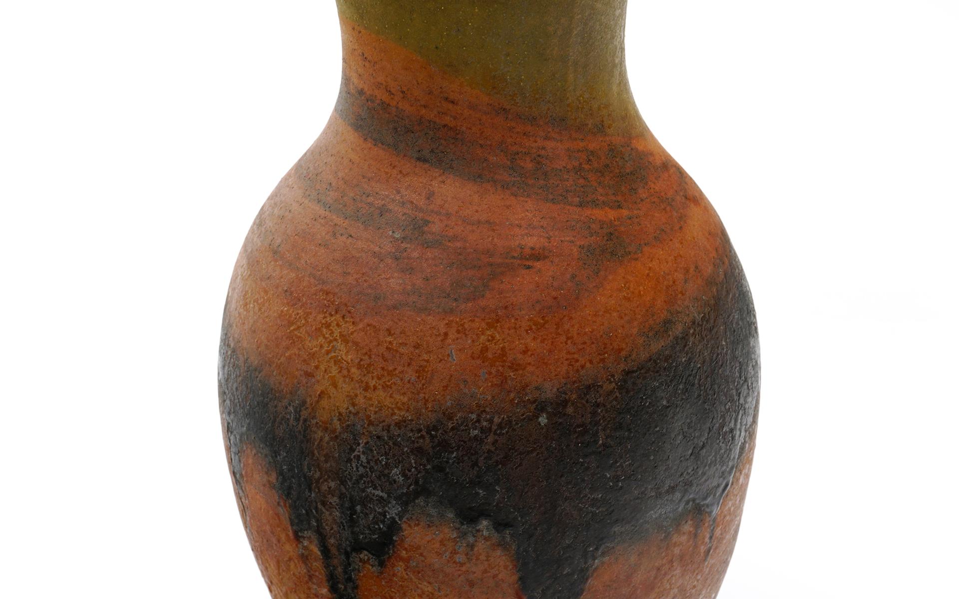 Keramik-Tischlampe von Marcello Fantoni Italien, gedämpftes Grün und gebranntes Orange, signiert (Italienisch) im Angebot