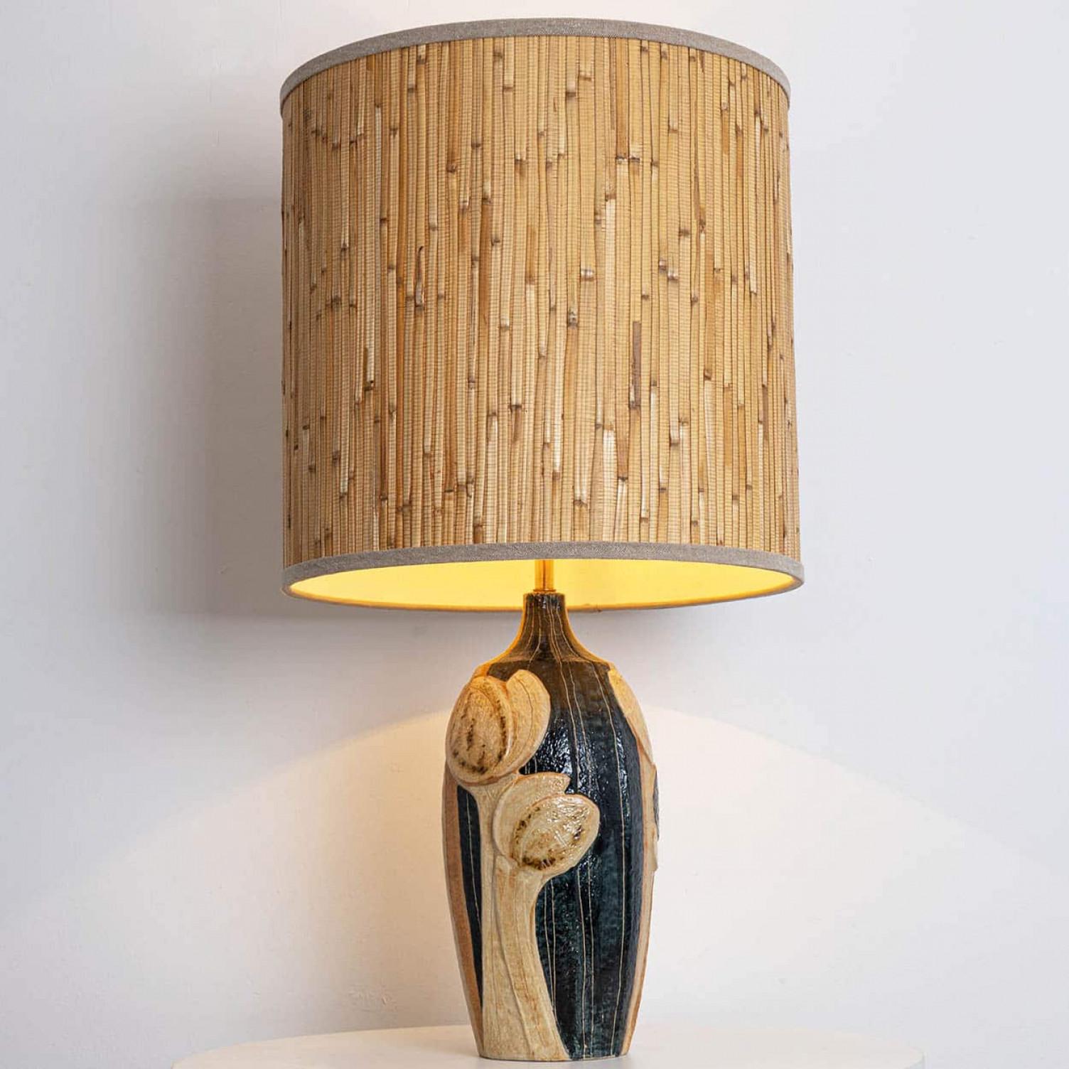 Brutalist Ceramic Table Lamp by Noomi Backhausen for Soholm With Custom Shade, 1960 For Sale