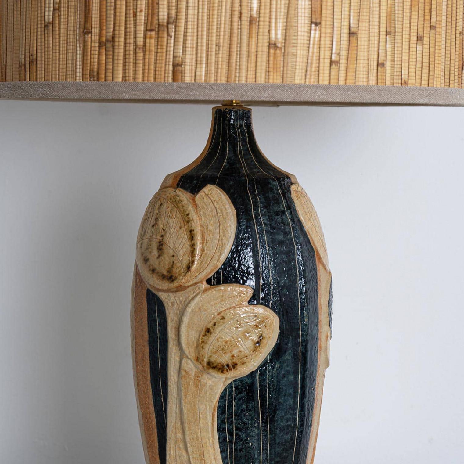 Mid-20th Century Ceramic Table Lamp by Noomi Backhausen for Soholm With Custom Shade, 1960 For Sale