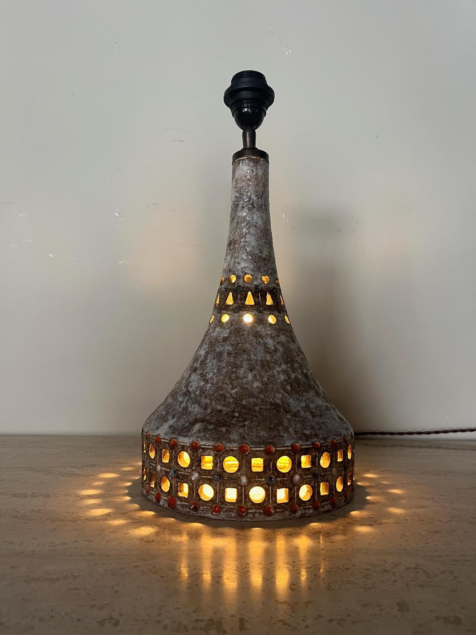 Glazed Ceramic table lamp by Raphaël Giarrusso, Circa 1965 For Sale